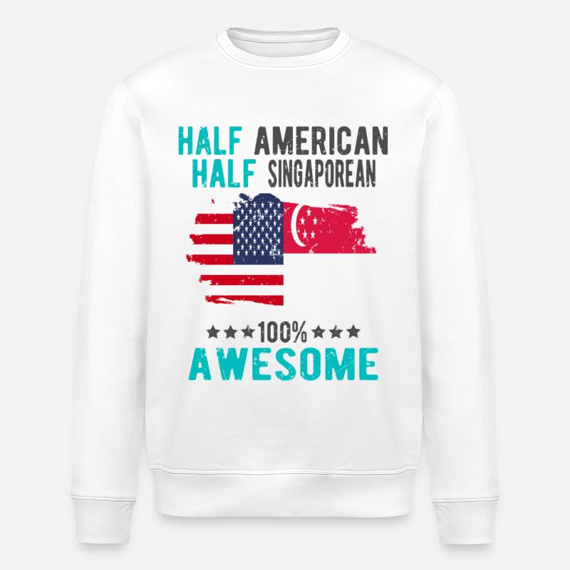 Half American Half Singaporean - Stanley/Stella ROLLER Unisex Organic Sweatshirt - white