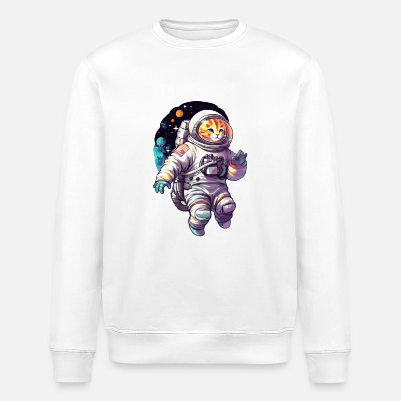 Cat Space Astronaut - Stanley/Stella ROLLER Unisex Organic Sweatshirt - white