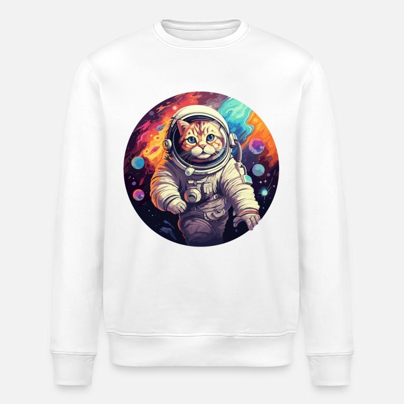 Katze Astronaut - Stanley/Stella Unisex Bio-Sweatshirt ROLLER - Weiß