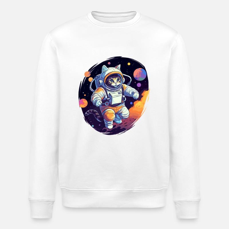 Katze Weltraum Astro - Stanley/Stella Unisex Bio-Sweatshirt ROLLER - Weiß