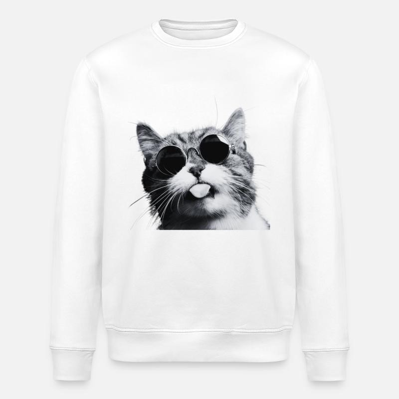 Chill Cat mit runder Sonnenbrille - Stanley/Stella Unisex Bio-Sweatshirt ROLLER - Weiß