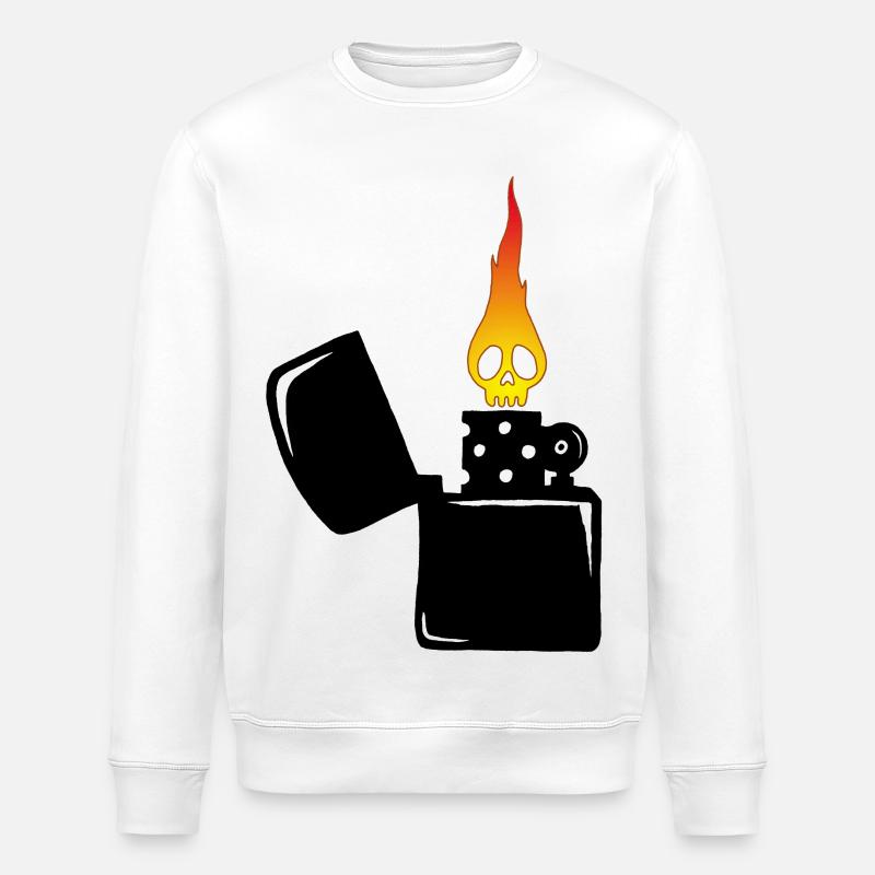 flaming skull and black lighter - Stanley/Stella ROLLER Unisex Organic Sweatshirt - white