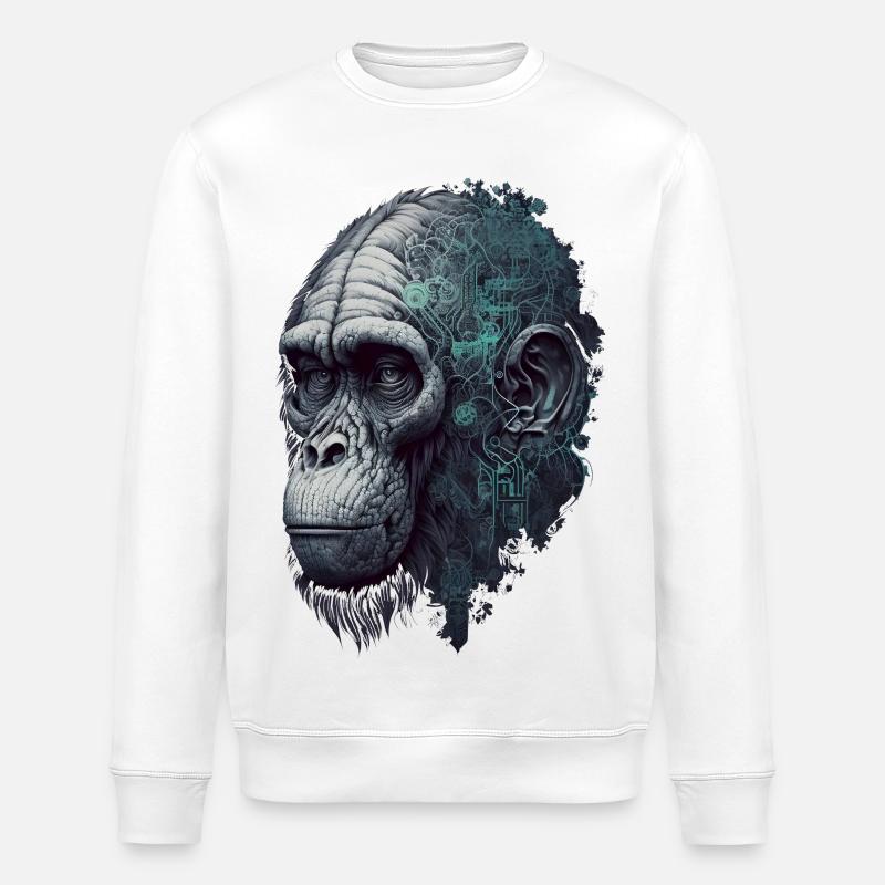 AI-controlled monkey - Stanley/Stella ROLLER Unisex Organic Sweatshirt - white