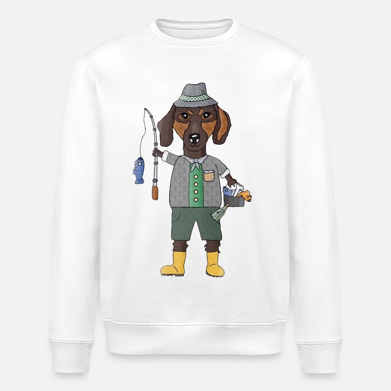 Angeln mit Wuff Dackel Edition - Stanley/Stella Unisex Bio-Sweatshirt ROLLER - Weiß