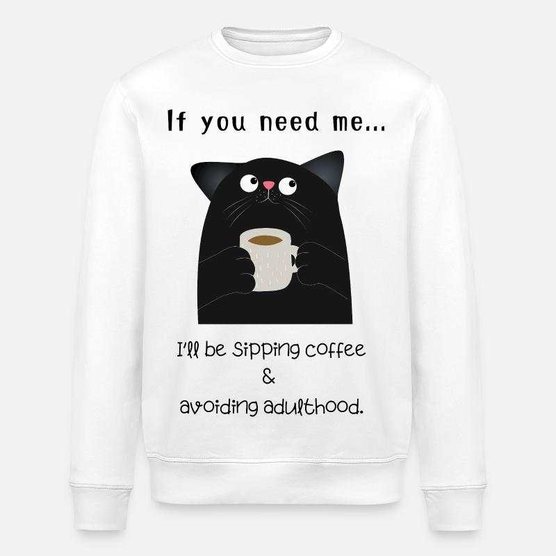 Funny Cat Coffee  – Avoiding Adulthood  - Stanley/Stella ROLLER Unisex Organic Sweatshirt - white