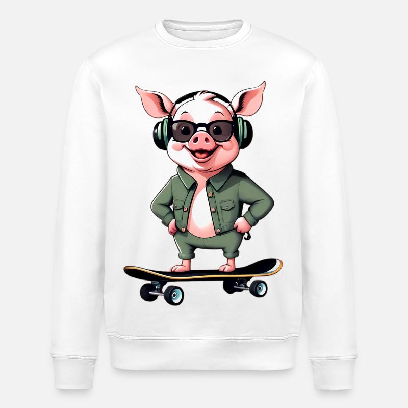 Skateboard Pig Look Rétro - Sweat bio ROLLER Stanley/Stella Unisexe - blanc