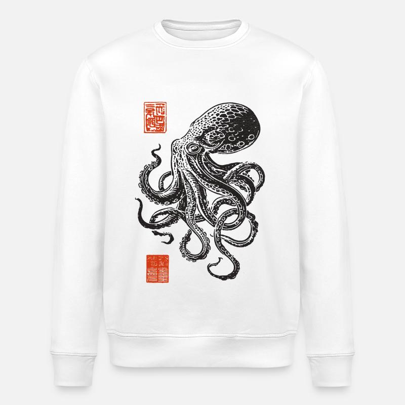 Tinten-Octopus im Tusch-Stil - Stanley/Stella Unisex Bio-Sweatshirt ROLLER - Weiß