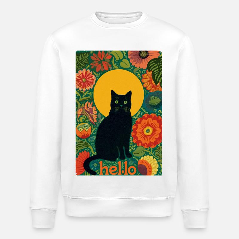 Sonnenkatze im Blütenwald - Stanley/Stella Unisex Bio-Sweatshirt ROLLER - Weiß