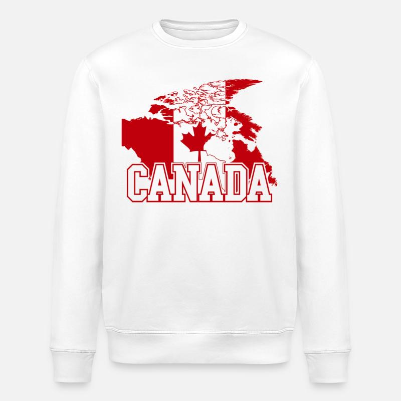 Canada Maple Flag Globe Tee - Stanley/Stella ROLLER Unisex Organic Sweatshirt - white