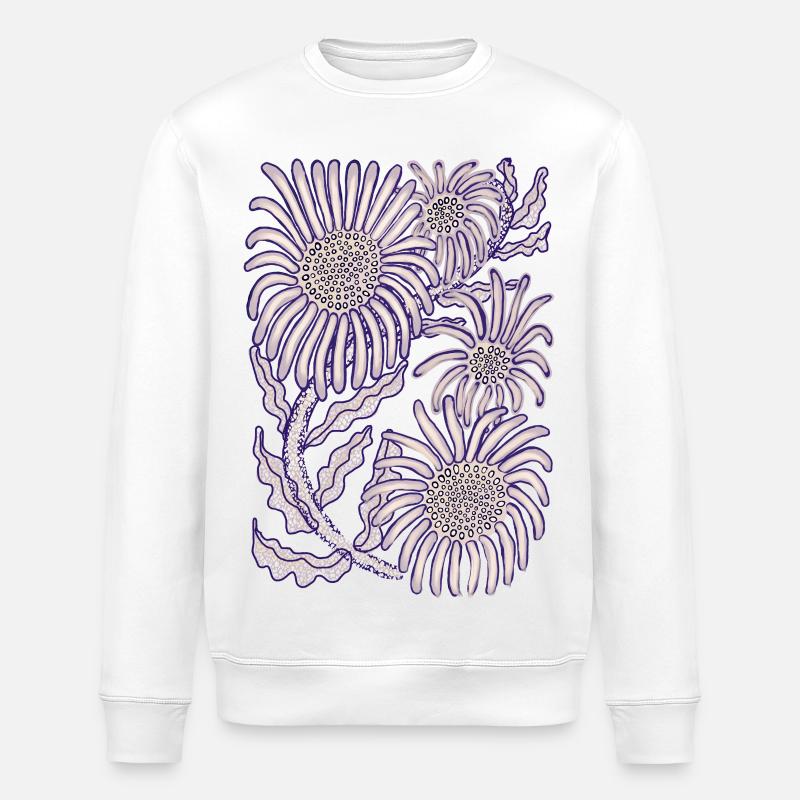 Lila Glättchen-Botanische Strichkunst - Stanley/Stella Unisex Bio-Sweatshirt ROLLER - Weiß