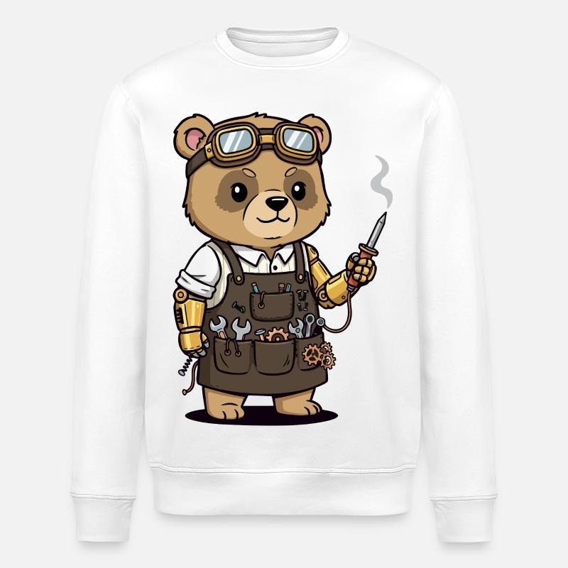 Bärenmechaniker Steampunk-Roboterarm - Stanley/Stella Unisex Bio-Sweatshirt ROLLER - Weiß