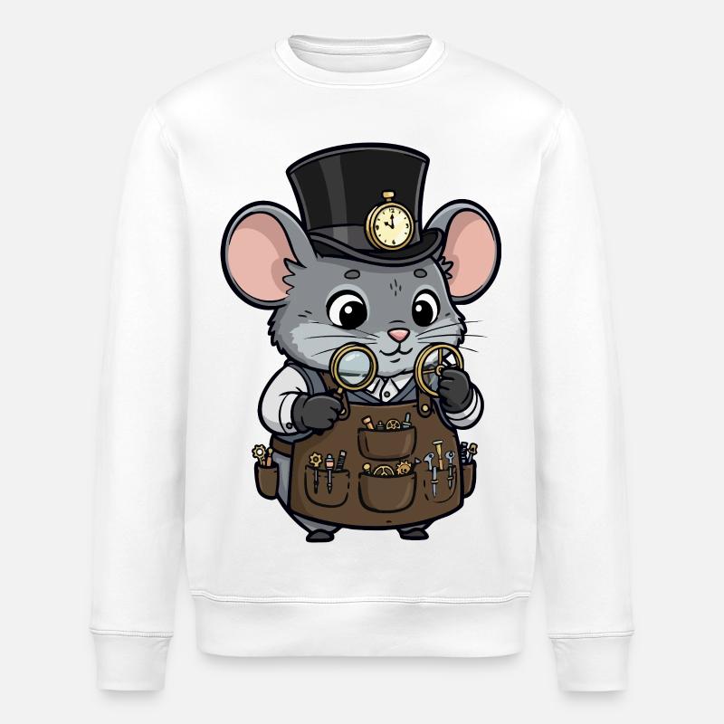 Mouse Watchmaker Steampunk Top Hat Watch - Stanley/Stella ROLLER Unisex Organic Sweatshirt - white