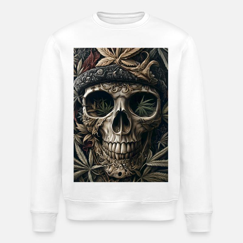 Skull with hemp leaf wreath - Stanley/Stella ROLLER Unisex Organic Sweatshirt - white