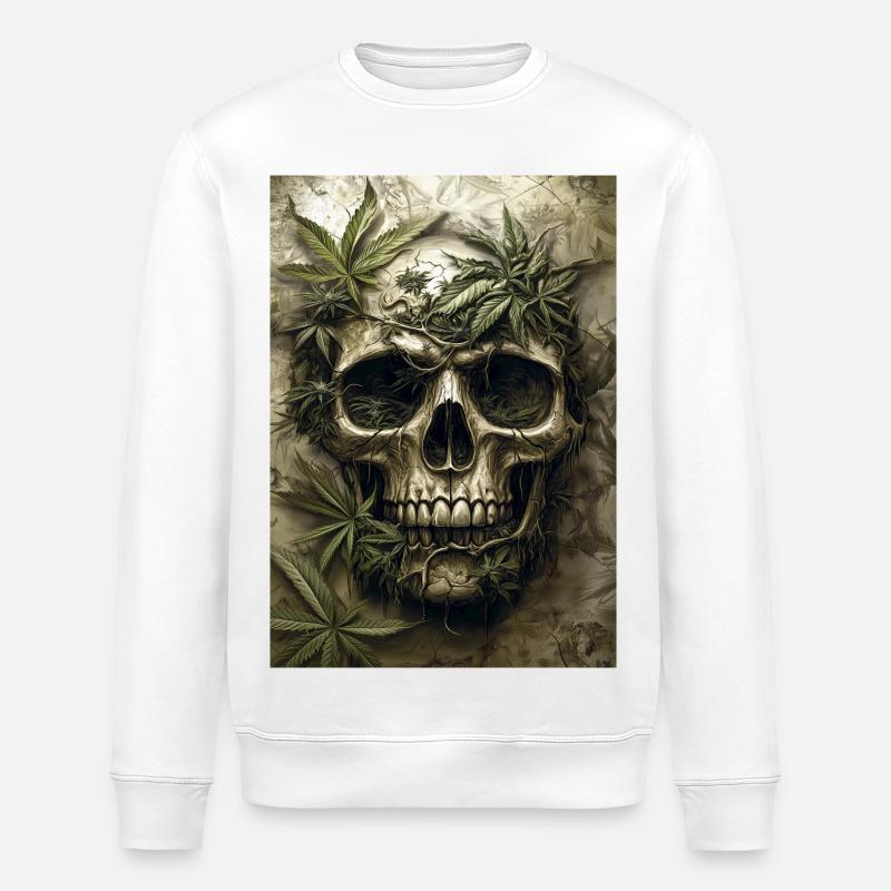 Crâne avec des feuilles de chanvre - Sweat bio ROLLER Stanley/Stella Unisexe - blanc