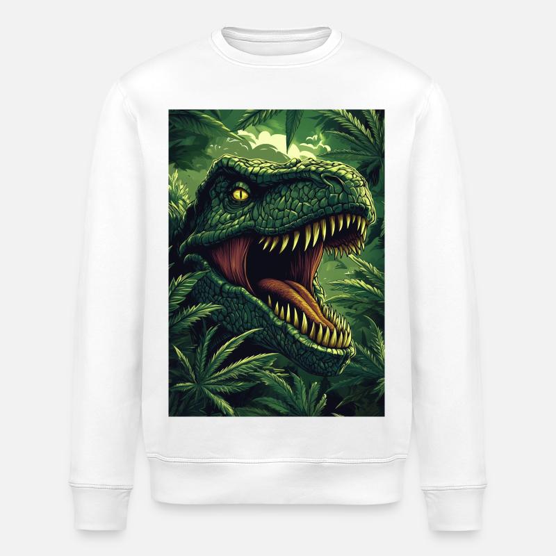 Dschungel-T-Rex Kopfdetail - Stanley/Stella Unisex Bio-Sweatshirt ROLLER - Weiß