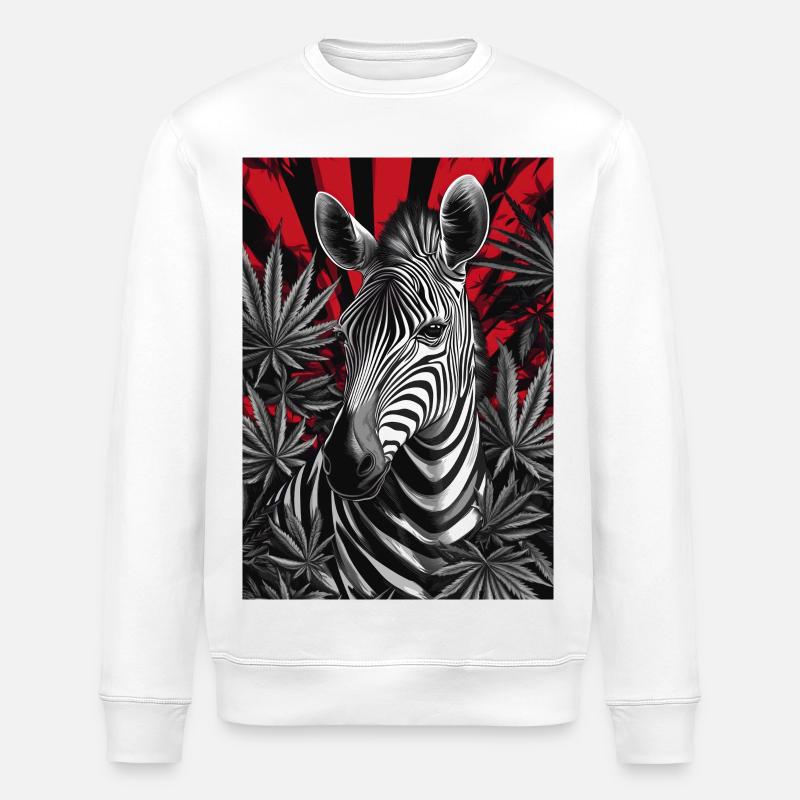 Zebra im Cannabis-Dschungel - Stanley/Stella Unisex Bio-Sweatshirt ROLLER - Weiß