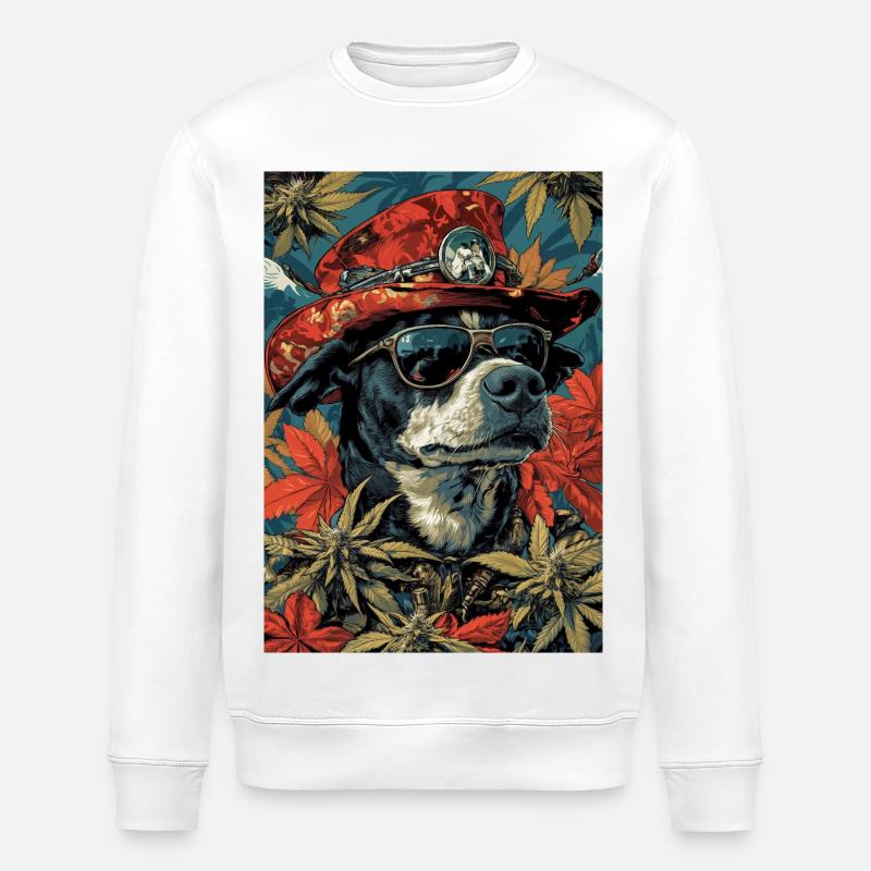 Hund med efterårshat og solbriller - Stanley/Stella økologisk unisex-sweatshirt ROLLER - hvid