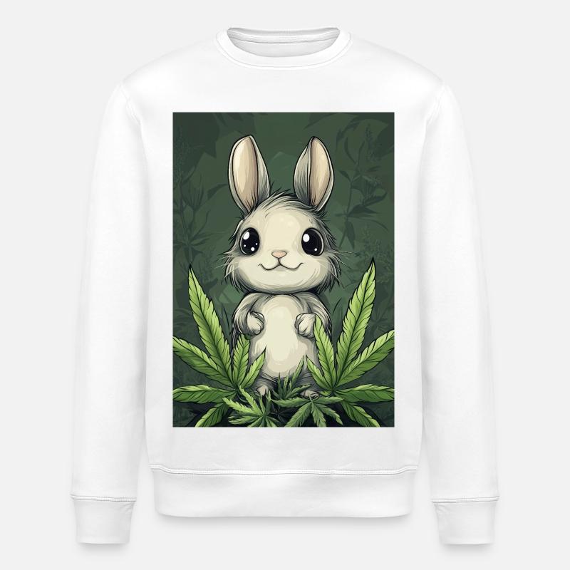 Kleiner Flauschehase unter Blättern - Stanley/Stella Unisex Bio-Sweatshirt ROLLER - Weiß