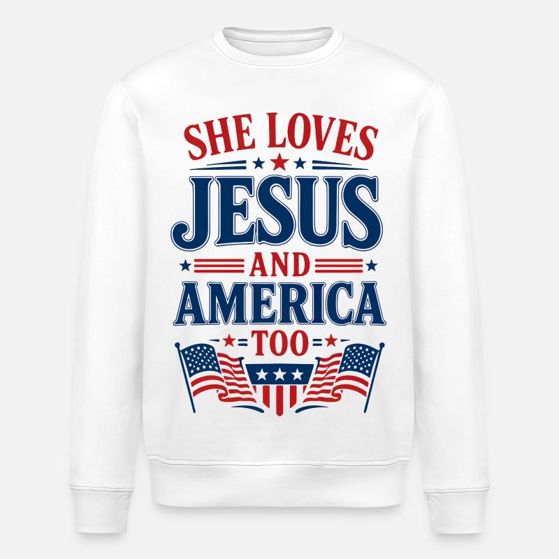 Sie liebt Jesus und Amerika - Stanley/Stella Unisex Bio-Sweatshirt ROLLER - Weiß