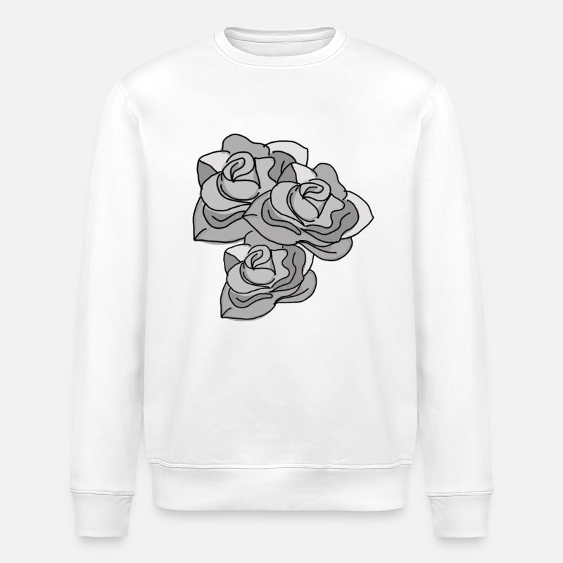 Rose Black White Rose Hand-drawn - Stanley/Stella ROLLER Unisex Organic Sweatshirt - white