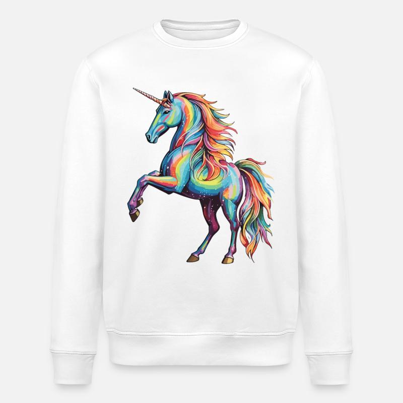 Regenbogen Einhorn - Stanley/Stella Unisex Bio-Sweatshirt ROLLER - Weiß