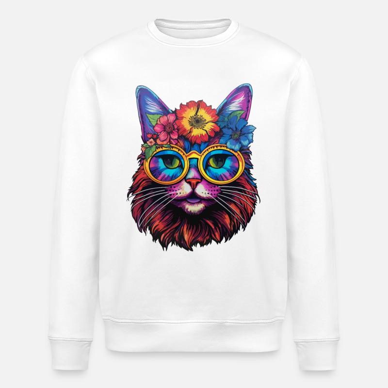 Chat Hippie 60s 70s - Sweat bio ROLLER Stanley/Stella Unisexe - blanc
