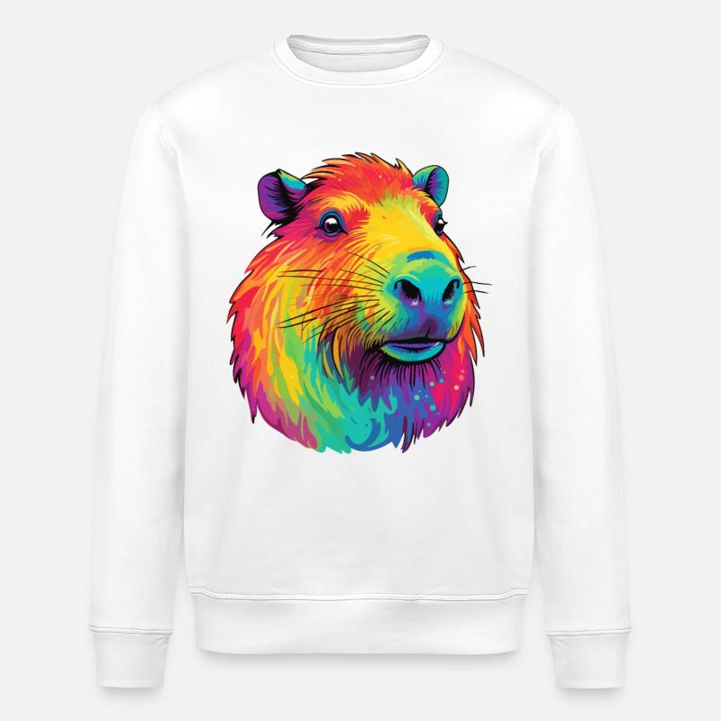 Capybara Low Rainbow Design - Stanley/Stella Unisex Bio-Sweatshirt ROLLER - Weiß