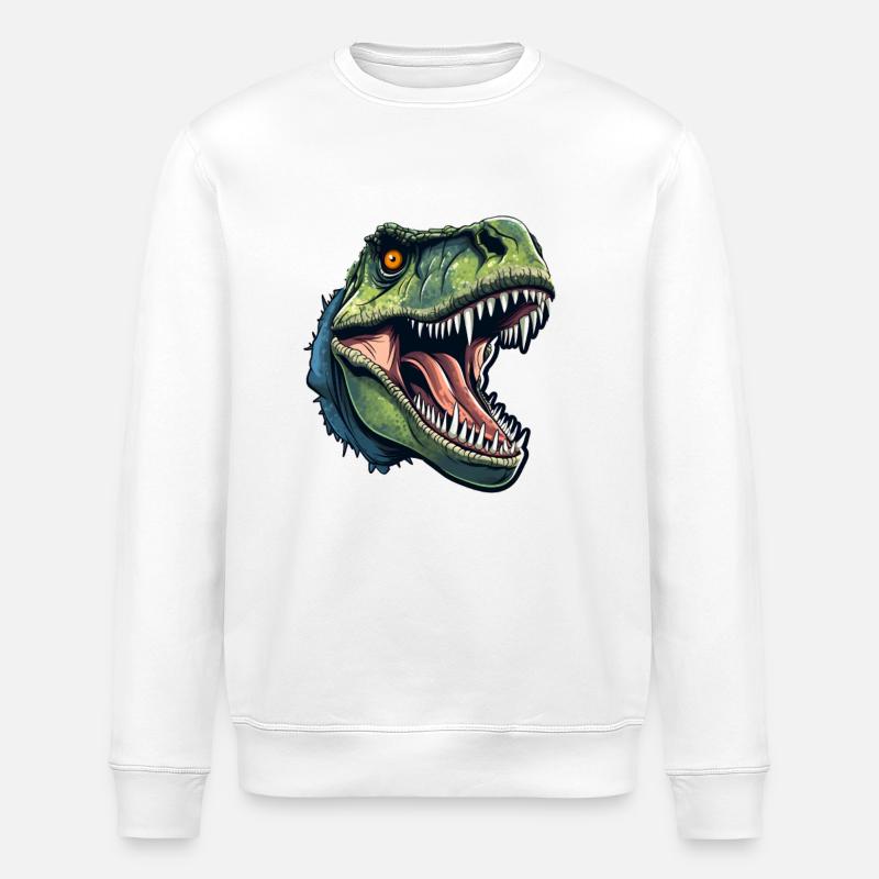 T-Rex Dino Head - Stanley/Stella ROLLER Unisex Organic Sweatshirt - white