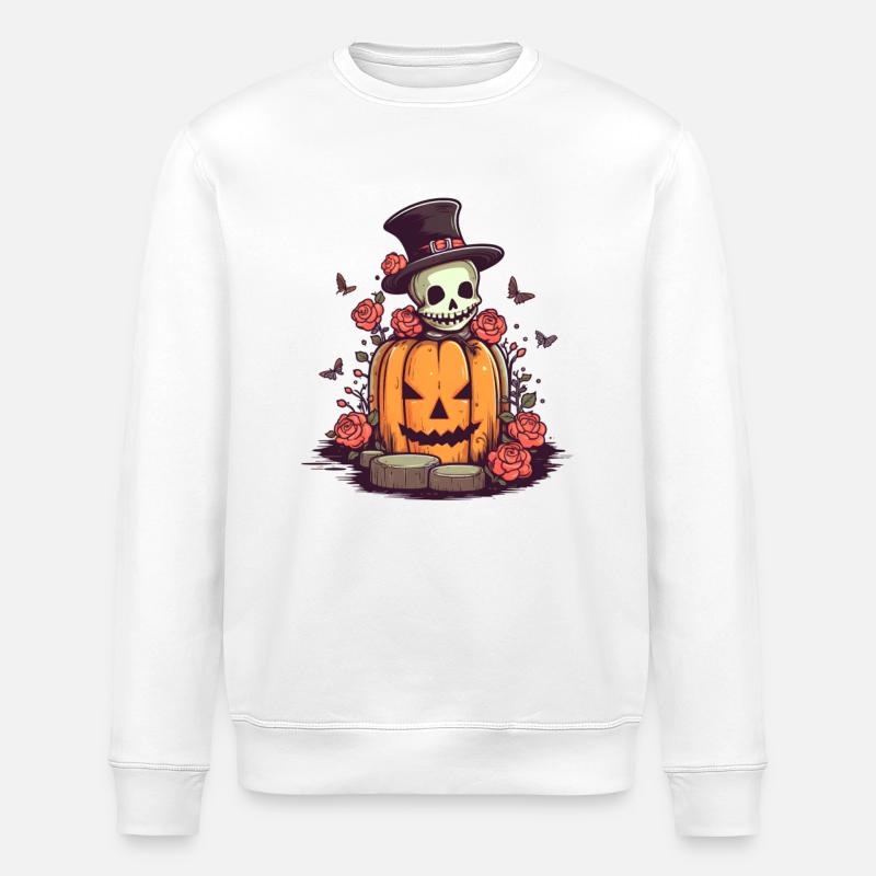 Pumpkin Halloween Skull - Stanley/Stella ROLLER Unisex Organic Sweatshirt - white