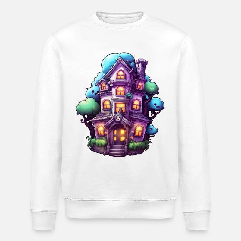 Comic Haunted House - Stanley/Stella ROLLER Unisex Organic Sweatshirt - white