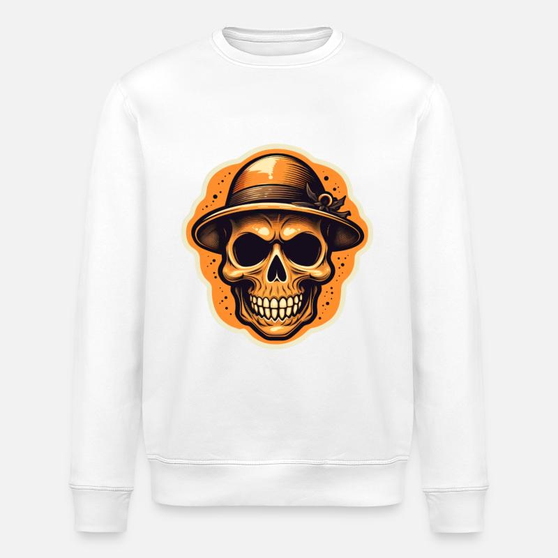 Halloween-Totenschädel mit Hut - Stanley/Stella Unisex Bio-Sweatshirt ROLLER - Weiß