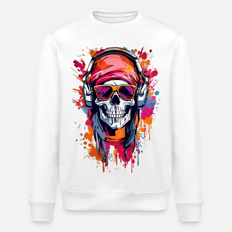 Coole Totenkopf - Stanley/Stella Unisex Bio-Sweatshirt ROLLER - Weiß