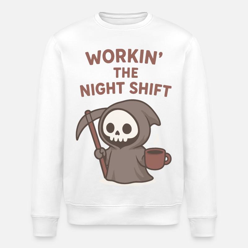 Night Shift Grim Reaper Coffee - Stanley/Stella ROLLER Unisex Organic Sweatshirt - white