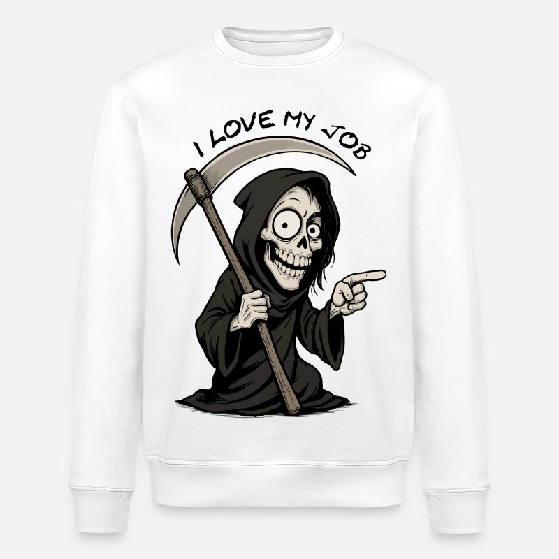 Grim Reaper Cartoon: Schelmischer Sensenmann - Stanley/Stella Unisex Bio-Sweatshirt ROLLER - Weiß