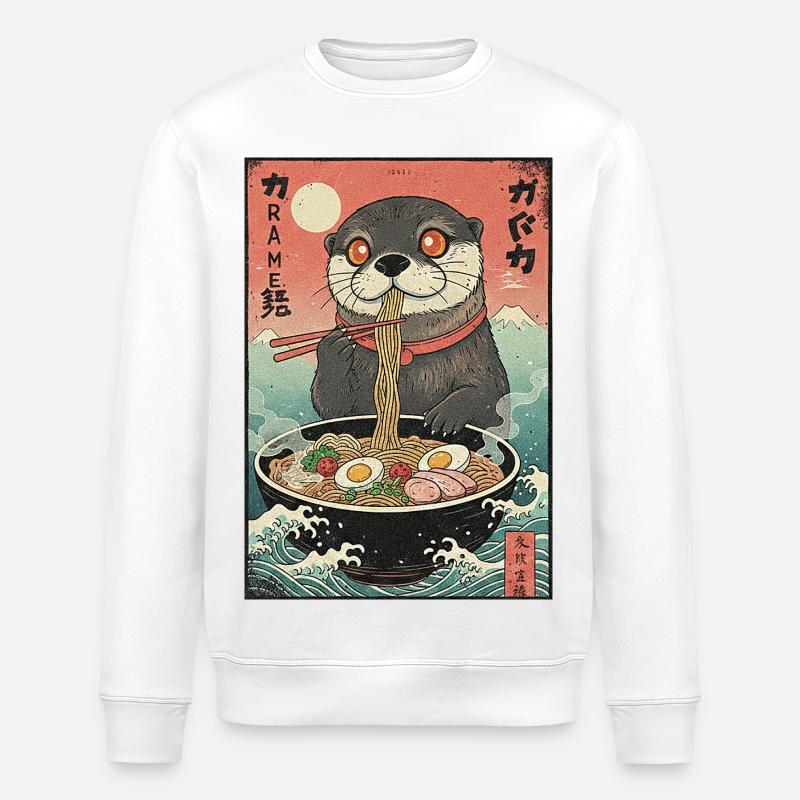 Kawaii Otter Ramen Nudeln - Stanley/Stella Unisex Bio-Sweatshirt ROLLER - Weiß