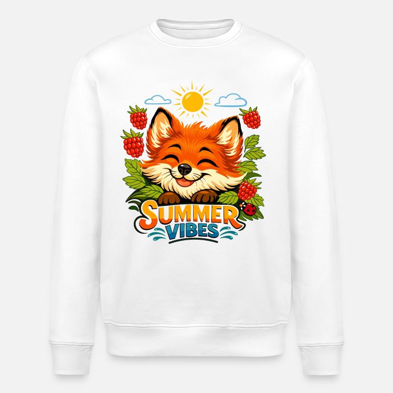 Summer print with a fox - Stanley/Stella ROLLER Unisex Organic Sweatshirt - white