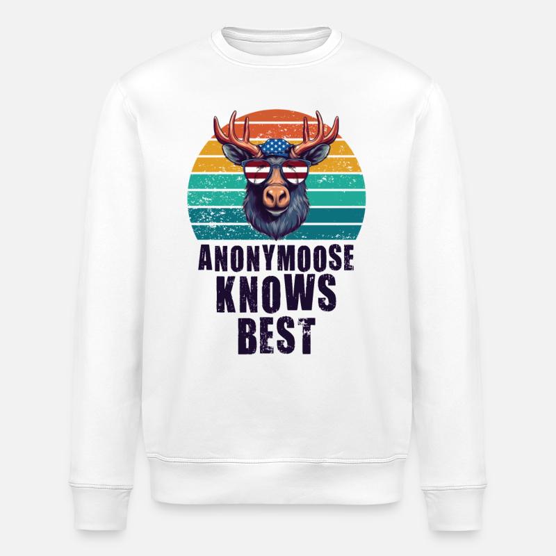 Anonymousoose Knows Best Cool Moose - Stanley/Stella ROLLER Unisex Organic Sweatshirt - white