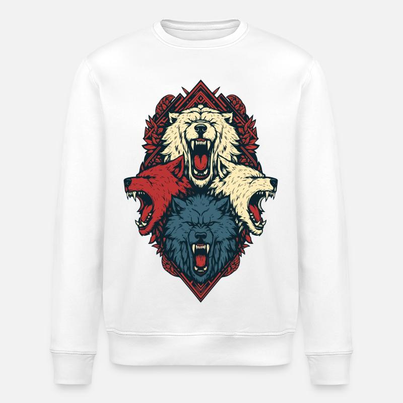 Triune Wolf Crest - Stanley/Stella ROLLER Unisex Organic Sweatshirt - white