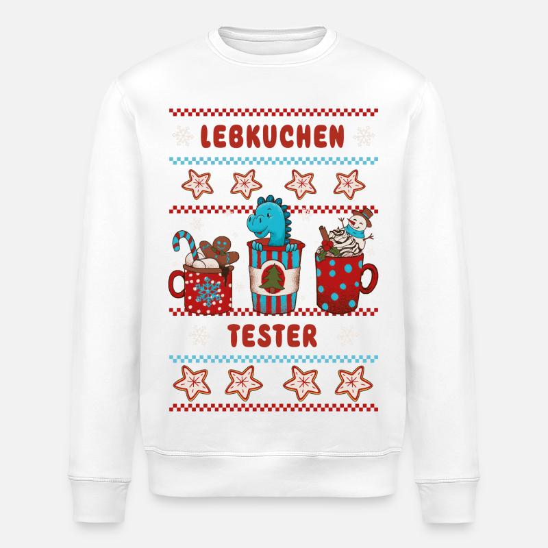 Christmas Gingerbread Tester with Dino Dinosaur - Stanley/Stella ROLLER Unisex Organic Sweatshirt - white
