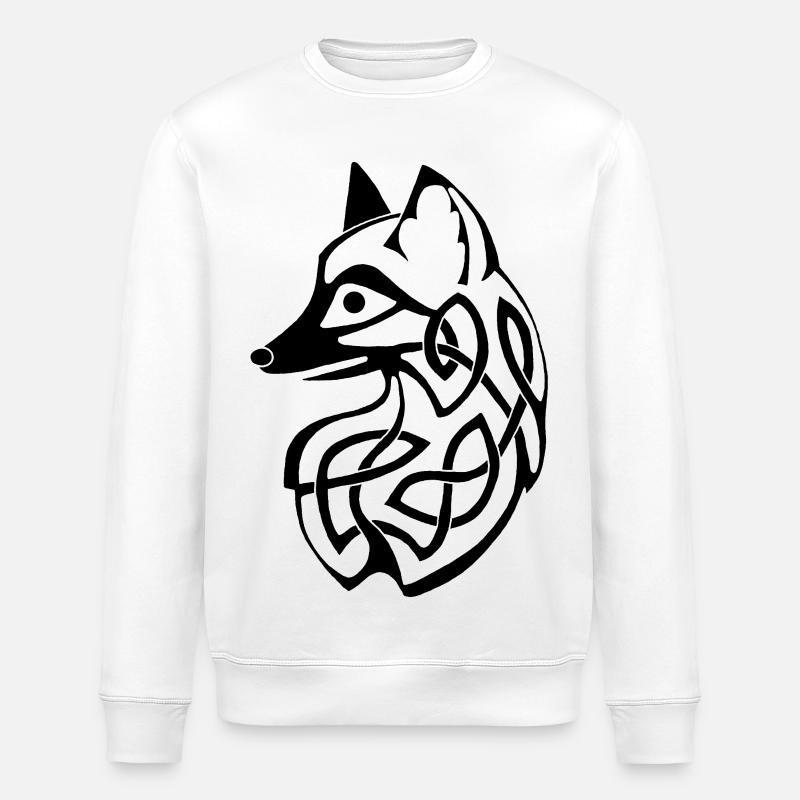 Schwarzer Keltischer Fuchs - Stanley/Stella Unisex Bio-Sweatshirt ROLLER - Weiß