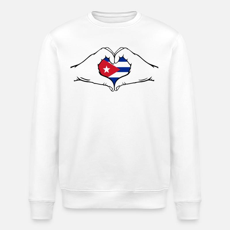 Cuba Flag Hands Heart Shape - Stanley/Stella ROLLER Unisex Organic Sweatshirt - white