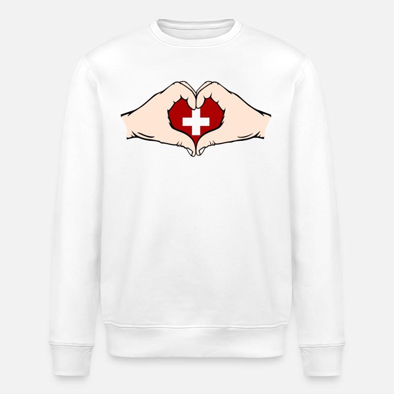 Switzerland Heart Shape with Hands - Stanley/Stella ROLLER Unisex Organic Sweatshirt - white