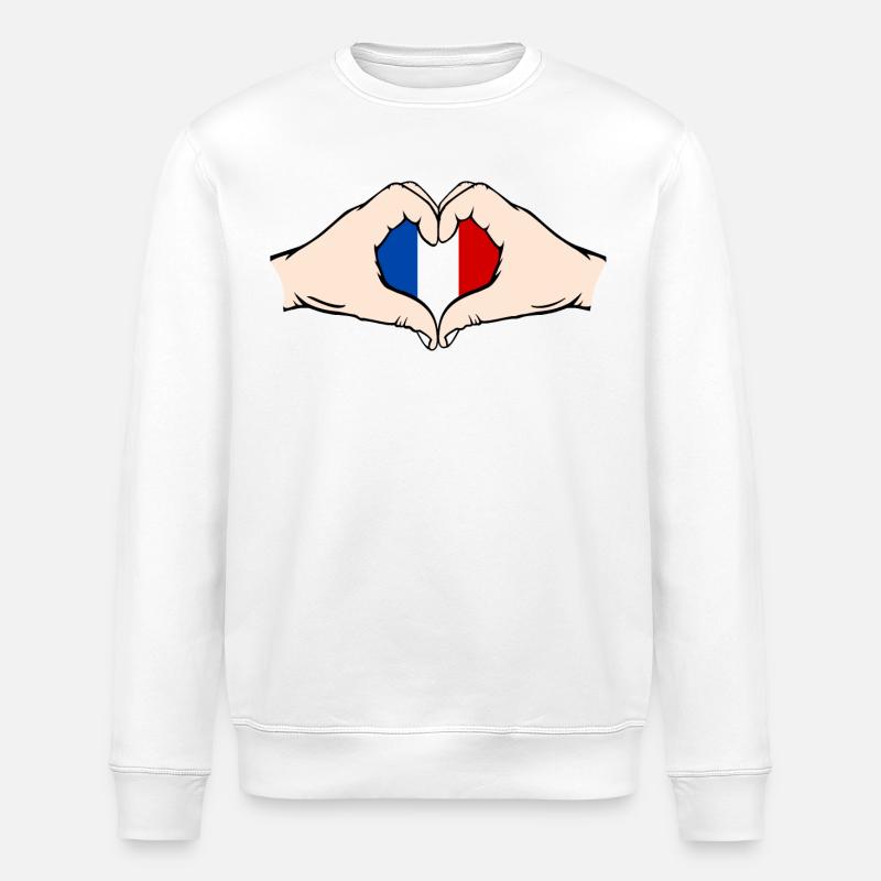 France Heart Shape with Hands - Stanley/Stella ROLLER Unisex Organic Sweatshirt - white