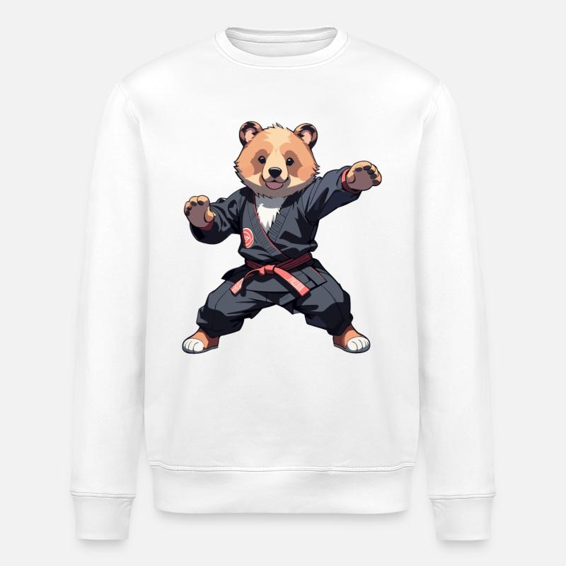 Karate Bear with Black Belt Karate Bär - Stanley/Stella ROLLER Unisex Organic Sweatshirt - white