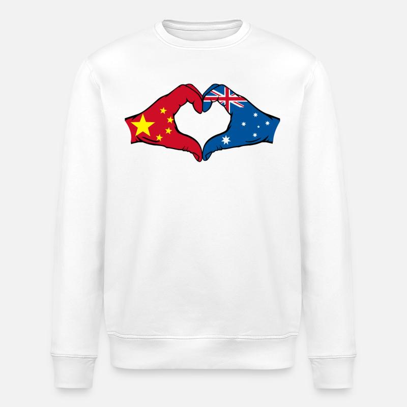 China Australia Flag Heart Shape - Stanley/Stella ROLLER Unisex Organic Sweatshirt - white