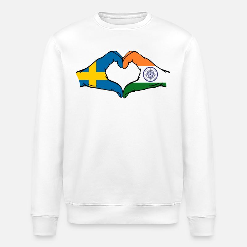 Sweden India hands heart shape - Stanley/Stella ROLLER Unisex Organic Sweatshirt - white