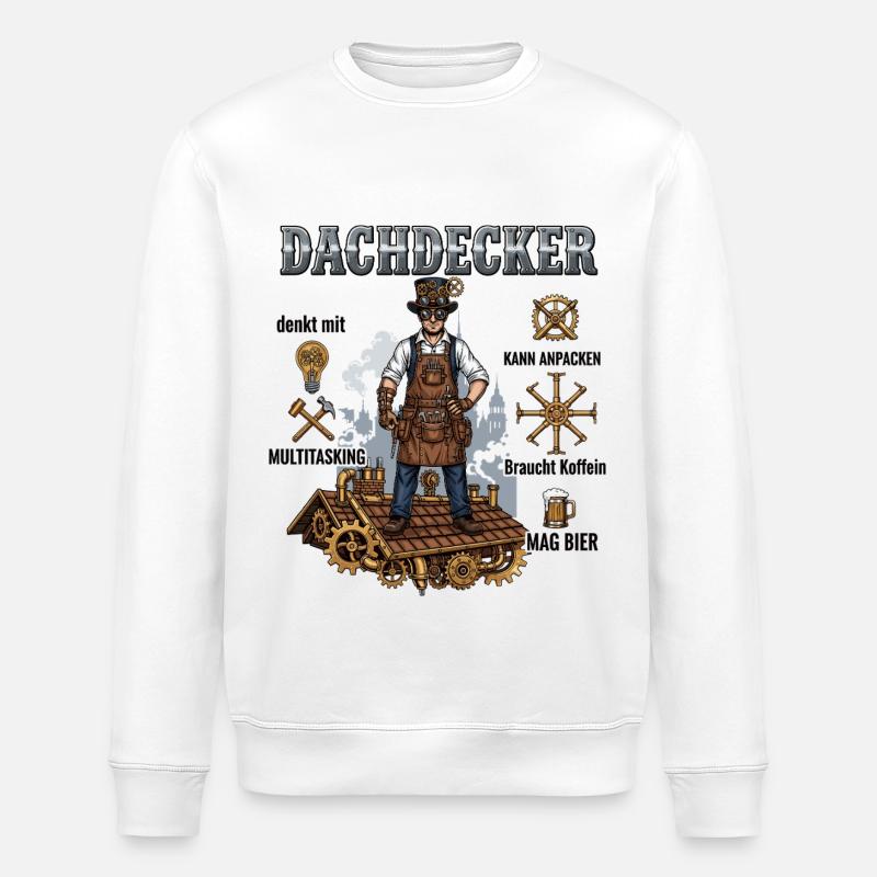 The Steampunk Roofer - Stanley/Stella ROLLER Unisex Organic Sweatshirt - white