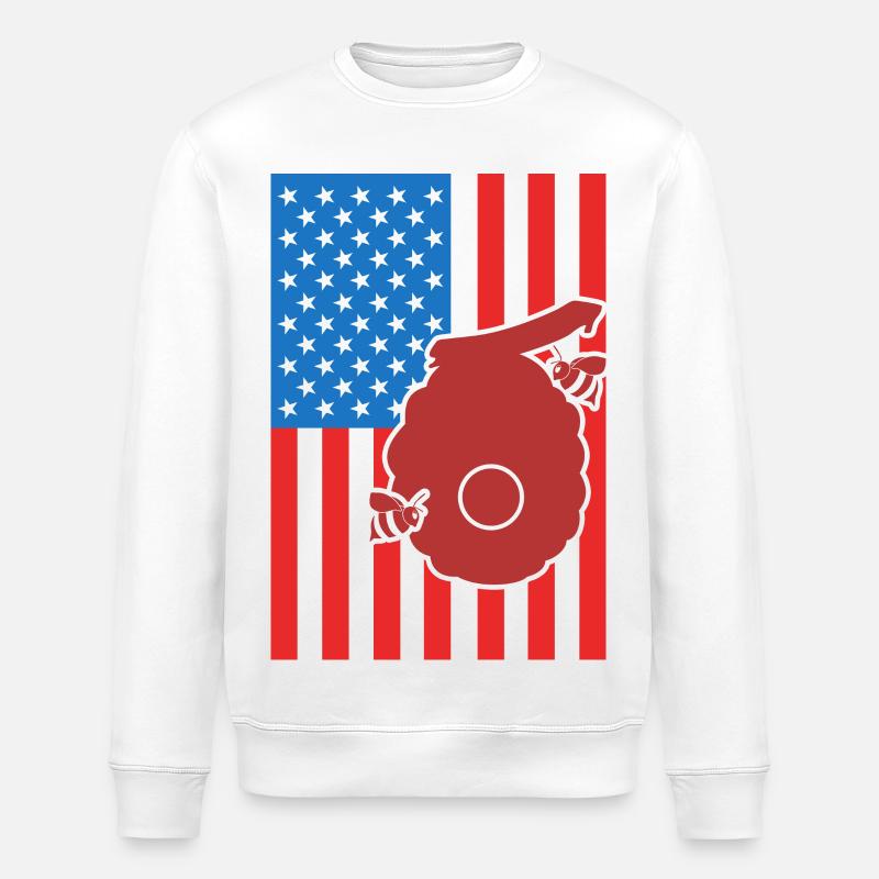 Beekeeping US Flag - Stanley/Stella ROLLER Unisex Organic Sweatshirt - white