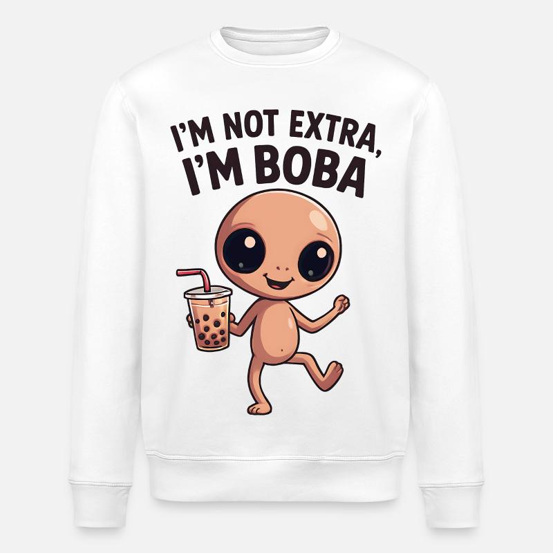 Charme Boba : Pas Extra, juste Sourire - Sweat bio ROLLER Stanley/Stella Unisexe - blanc