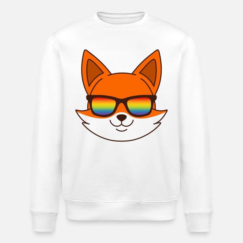 Fox with rainbow sunglasses - Stanley/Stella ROLLER Unisex Organic Sweatshirt - white